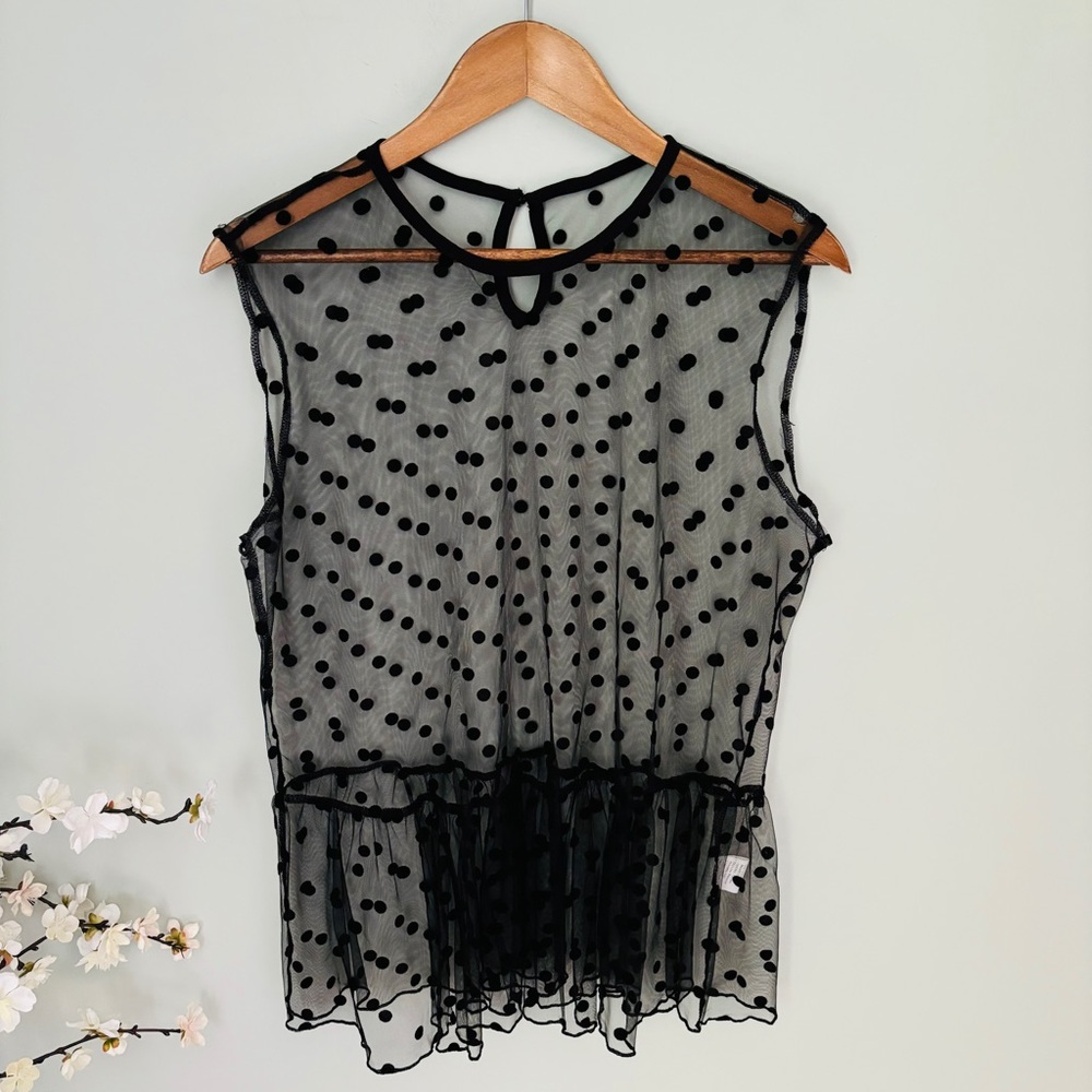 SHEIN Black Polka Dot Mesh Sleeveless Blouse - Picture 3 of 4